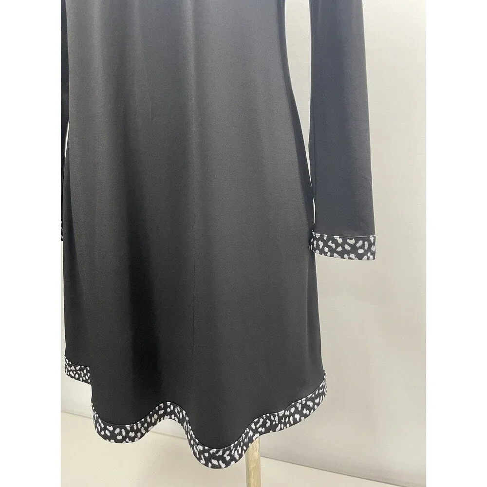 Michael Kors Black Long Sleeve Dress w/ Black & White Animal Print Trim Size M